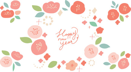 お正月素材。年賀状用の椿と桜のかわいいフレーム。和風花柄素材。
New Year's material. A cute frame of camellia and cherry blossoms for New Year's cards. Japanese-style floral material.