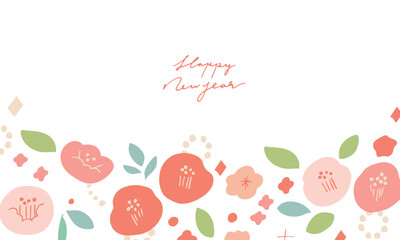 お正月素材。年賀状用の椿と桜のかわいいフレーム。和風花柄素材。
New Year's material. A cute frame of camellia and cherry blossoms for New Year's cards. Japanese-style floral material.