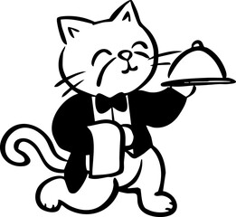 Whimsical Wedding Waitress Cat Illustration