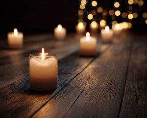 Glowing candles on wood floor