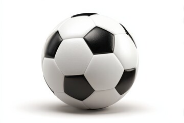 Naklejka premium A single, realistic, black and white soccer ball (football). Isolated on a plain white background with a soft shadow. Sport, game, or team concept.