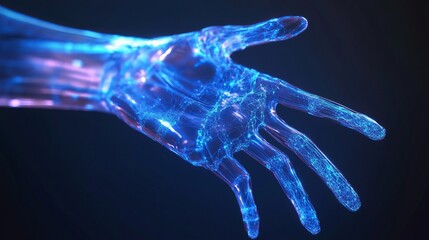 Human hand interacting with advanced medical technology in 3d rendering