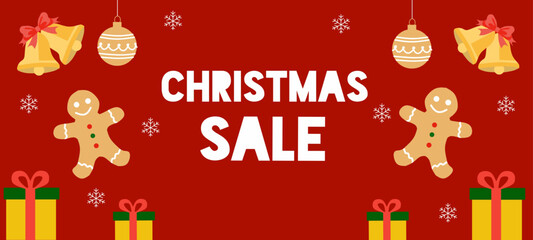 Christmas sale banner red background with Christmas  Ornament