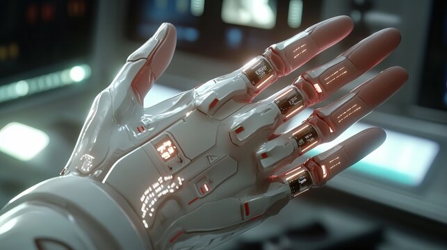 Human hand interacting with advanced medical technology in 3d rendering