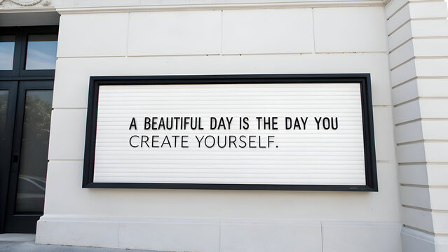 Creative quote prominently displayed sign inspires positive attitude towards life, promoting self development. Such visual content encourages individual growth, cultivating an optimistic outlook
