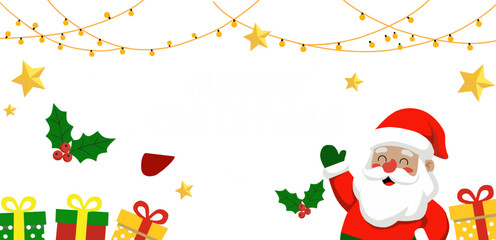 Merry Christmas Festive Banner with Santa Claus and Gifts
