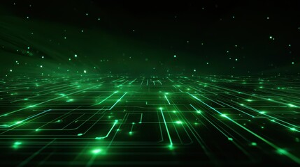 Futuristic green circuitry artwork with neon lines and a dynamic digital texture