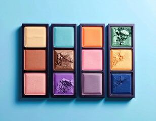 Fototapeta premium Eye shadow palette with nine vibrant, square-shaped colors