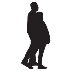 Silhouette of Walking Couple, Isolated on White Background.