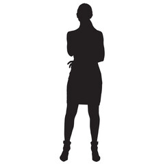 Woman Silhouette with Arms Crossed, Isolated on White Background.