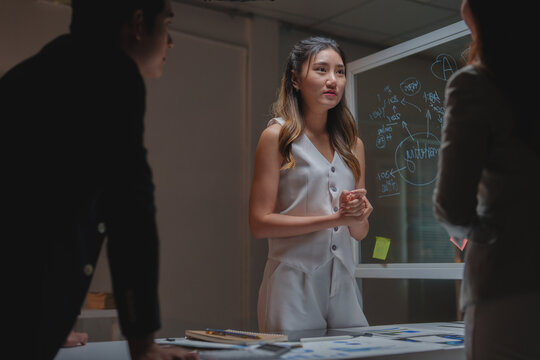 Business team collaborating during late night meeting - Powered by Adobe