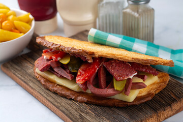 Serving Turkish traditional toast sandwich (Turkish name; Ayvalik tostu)