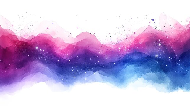 Soft Pastel Watercolor Background with Brush Strokes in Light Purple Pink Blue White, Sparkles Stars for Wedding Invitation Vector Illustration