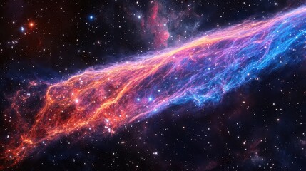 A stunning view of cosmic colors with bright blue and fiery orange swirling above a starry background of deep space