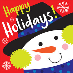 Christmas card, gift bag or box design with cute snowman
