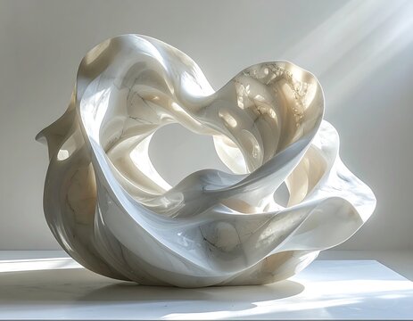 Flowing, abstract sculpture of swirling, translucent, polished stone
