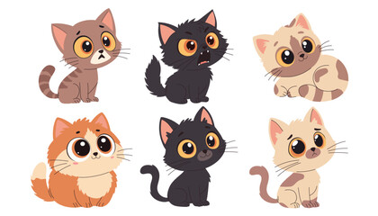 Cute cartoon cats with different emotions. Vector illustration isolated on white background.