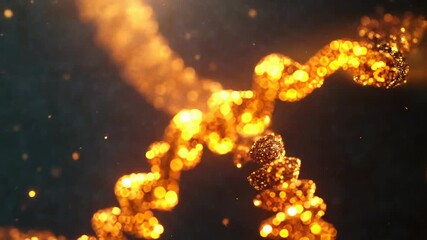 Golden glitter dna helix rotating representing genetics and research - Powered by Adobe