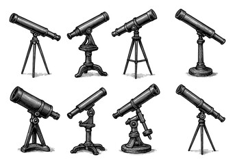 Vintage telescopes collection in engraved style for astronomy enthusiasts