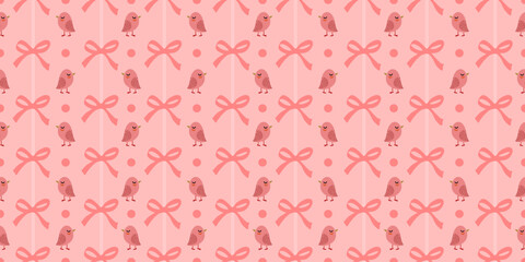 Seamless pink bow and bird pattern for wallpaper and fabric.