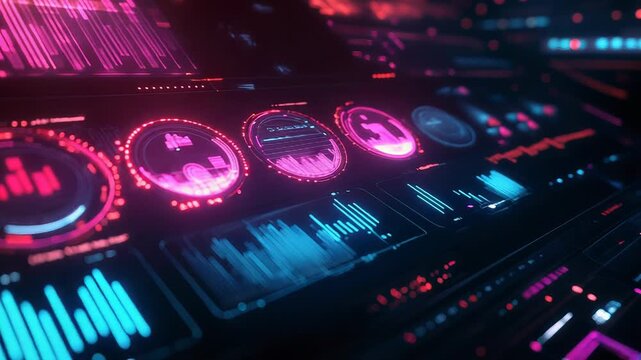 Big data flowing futuristic cyber user interface dashboard - Powered by Adobe