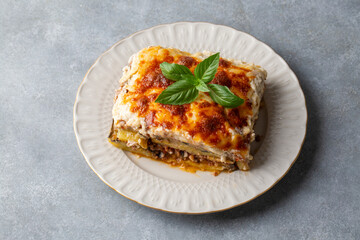 Traditional Greek potato, eggplant and cheese casserole - moussaka