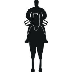 Silhouette of a rider on a horse seen from the front on a white background detailed equestrian sport graphic design element