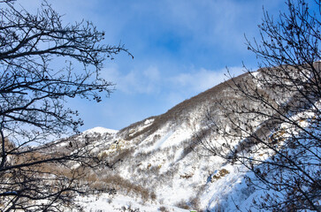 snow covered Arpa river valley scenic view from Jermuk (Vayots Dzor, Armenia)