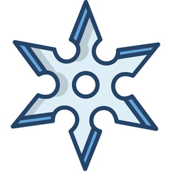 Silver and Blue Metal Shuriken Star Weapon with Six Points and a Central Hole on a Transparent Background Isolated Graphic Element