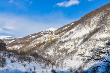 snow covered Arpa river valley scenic view from Jermuk (Vayots Dzor, Armenia)