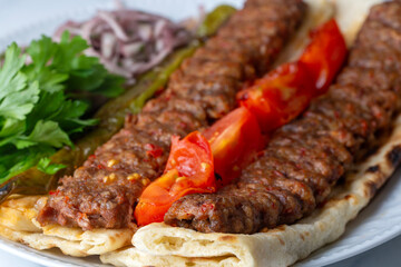 Traditional delicious Turkish foods; Adana kebab