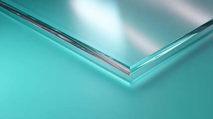 Close-Up Shot of Two Stacked Glass Squares on Turquoise Background, with Subtle Red Reflection