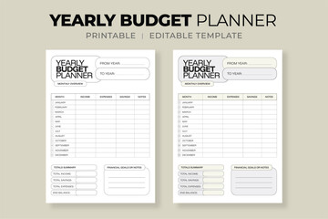 Yearly Budget Planner Template &ndash; Printable Financial Planner for Income, Expenses, and Savings Tracking 