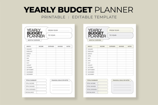 Yearly Budget Planner Template – Printable Financial Planner for Income, Expenses, and Savings Tracking 