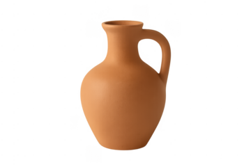 Traditional terracotta clay jug for drinks on transparent background