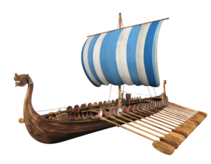3D viking longship on transparent background, png