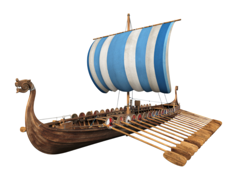 3D viking longship on transparent background, png