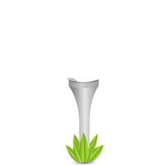 Silver Golf Tee with Green Grass Blades on Transparent White Background Minimalist Sport Object