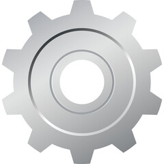 Silver Metal Cogwheel Gear Isolated on Transparent Background Featuring Concentric Circles and Jagged Edges Representing Mechanics and Industry