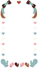 Cute Winter Mittens and Heart Vertical Frame Illustration