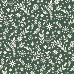 Dark Botanical Winter Seamless Pattern
