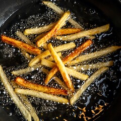 French Fries Frying in Hot Oil