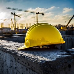Yellow Hard Hat on Ground at Sunset