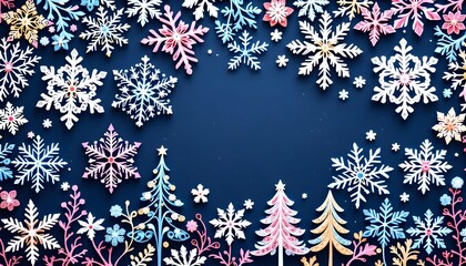 Colorful winter decorations with snowflakes and trees for a festive Christmas celebration in December Generative AI