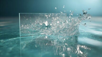 Close-Up, Glass Texture, Turquoise Surface, Clear, Transparent, Clean Minimalist Modern, High Quality, Focus on Corner