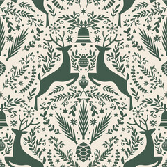 Light Festive Reindeer Botanical Pattern