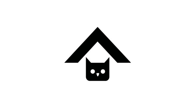 Minimalist black cat head and roof icon. Simple graphic design vector illustration for pet home, animal shelter, or domestic care.