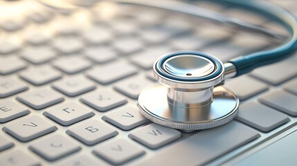 Medical concept with stethoscope on computer keyboard representing healthcare technology and digital health solutions
