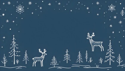 Winter night scene featuring reindeer and snow-covered trees creating a festive Christmas atmosphere under a starry sky Generative AI