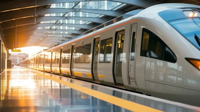 Modern high speed train arriving at a bustling station platform, promising efficient travel and connectivity for business or vacation adventures - Powered by Adobe